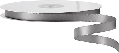 LIUYAXI Silver Double Faced Satin Ribbon, 3/8" X Continuous 100 Yards, Ribbons Perfect for Gift Wrapping Bows Bouquet Wedding Decor DIY Craft and More