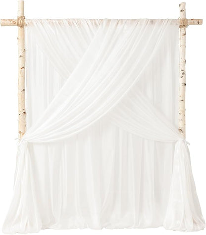 Ling's moment White Backdrop Curtains, 10Ft x 23Ft Long Sheer Wrinkle-Free Background Backdrop Curtain&Table Cloth for Birthday Party Wedding Baby Shower Photo Booth Decor