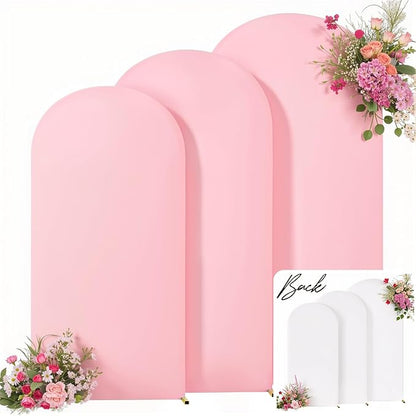 White and Pink Arch Backdrop Cover 8FT 7.2FT 6.6FT Arch Covers Stretchy Backdrop Set of 3, Wedding Arch Cover Spandex Fitted Double-Color Fabric Arch Covers for Party Baby Shower Birthday Decoration
