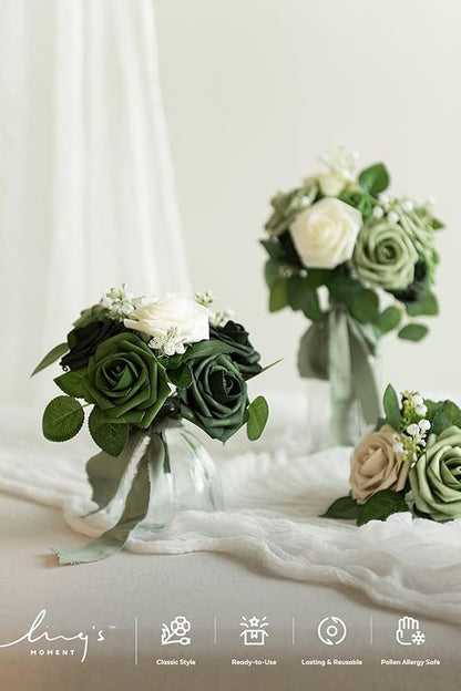 Ling's moment Artificial Flowers, 25Pcs 3" Roses in Sage Shades, Realistic DIY Foam Floral Decor for Wedding Bouquets/Centerpieces, Outdoor Party Backdrops, Room/Table, and Garden/Pot Decorations