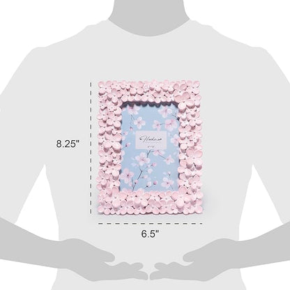 Hodao 4×6 Pink Floral Picture Frame — Handcrafted Textured Flower Picture Frame with Plastic Photo Cover & Built-In Easel for Tabletop Display, Decorative Home Décor, Nursery & Photo Keepsake