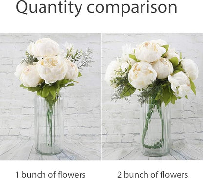 Flojery Silk Peony Bouquet Vintage Artificial Peonies Flower for Home Wedding Party Decor (1pcs, White)
