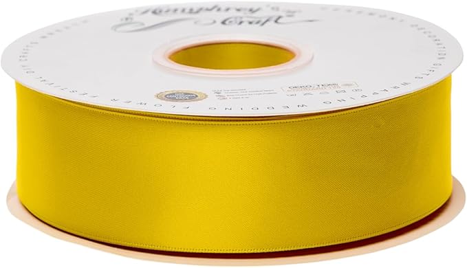 Humphrey's Craft 1-1/2 Inch Double Faced Satin Ribbon - Continuous 50 Yards Daffodil Yellow Thick Satin Ribbon for Crafts, Gift Wrapping, Decoration Christmas Tree, Bouquet, Wedding, DIY Bows, Sewing.