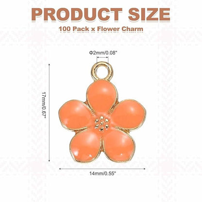 MECCANIXITY Enamel Charm Cherry Blossom Alloy Cute Small Flower Charm Gold Plated Pendant for Jewelry Making