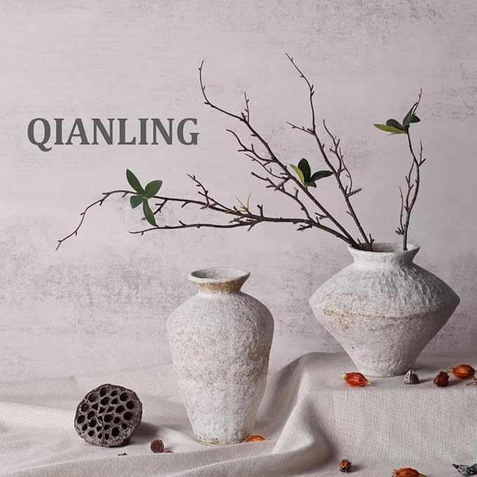 Wabi Sabi Vintage Vase, 6.1" Tall Wabi Sabi Decor Rustic Farmhouse Pottery Vase for Centerpiece, White Textured Pottery Flower Vase for Home Decorative, Table, Living Room, Bedroom, Bathroom, Kitchen
