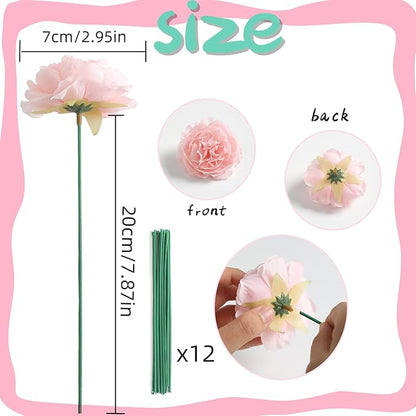 12 PCS Artificial Silk Pink Peony Flowers with Stems - 8 Inch Fake Peony Bouquet for Wedding, Home Decor, Office Table, Festival Gifts