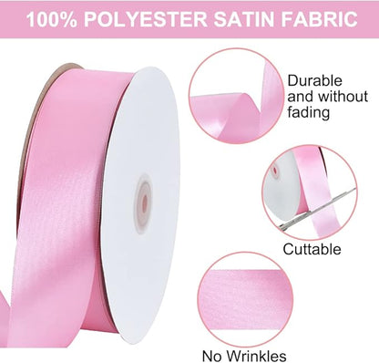 TONIFUL 1-1/2 Inch (40mm) x 100 Yards Baby Pink Wide Satin Ribbon Solid Fabric Ribbon for Gift Wrapping Chair Sash Valentine's Day Wedding Birthday Party Decoration Hair Floral Craft Sewing