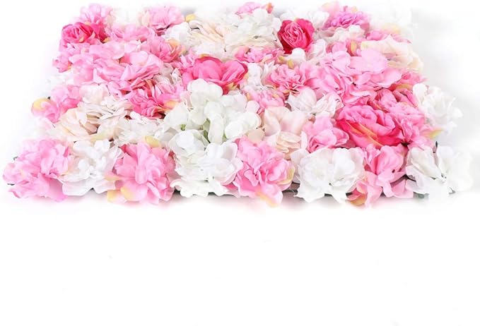 16"x 24" Artificial Flower Wall Panels,Flower Wall Mat Silk Flower Panels for Outdoor Garden Backyard Fence Fence Privacy Screen and Indoor Wall Decor (8Pcs Pink+White 8)