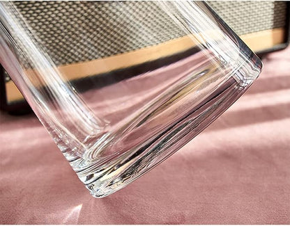 Moden Trapezoid Glass Vase with Gold Mouth for Centerpieces Home Wedding Decoration (1, Small 4.7" x 8.7")