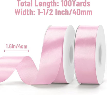 KINGLAKE Pink Satin Ribbon - 1 1/2'' x 100 Yards Polyester Pink Ribbon for Gift Wrapping Valentines Day Wedding Party Decoration DIY Crafts Floral Bouquets and Wreath Bows