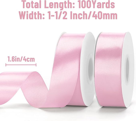 KINGLAKE Pink Satin Ribbon - 1 1/2'' x 100 Yards Polyester Pink Ribbon for Gift Wrapping Valentines Day Wedding Party Decoration DIY Crafts Floral Bouquets and Wreath Bows
