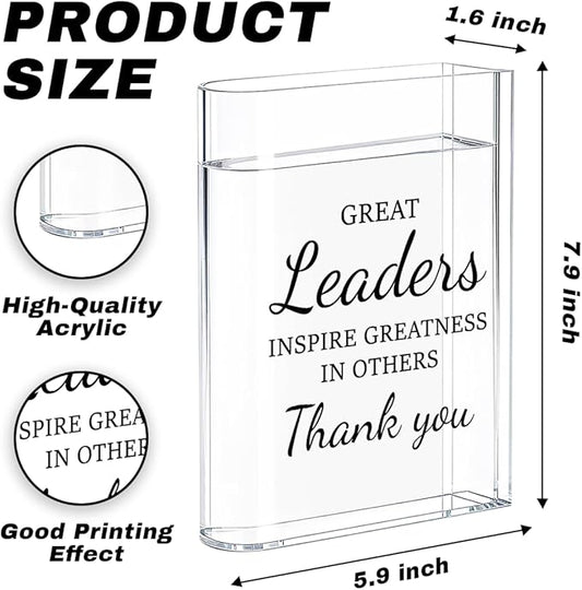 Leader Boss Bosses Day Gifts for Women Men Manager Funny Office Decor for Women Wooden Acrylic Book Flower Vase National Boss Day Decorations Gifts for Leader HR Men Manager Bookshelf Desk Decor