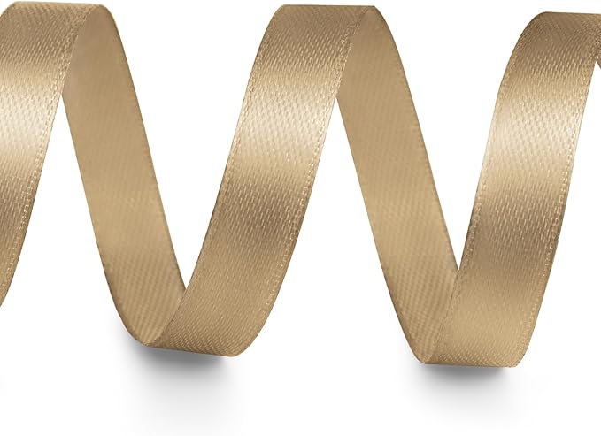 3/8" x 50 Yards Satin Ribbon - Champagne Gold Silk Ribbon with Spool - Ideal for Gift Wrapping, Floral Bouquets, Crafts, Wedding Party Decorations, Christmas and Sewing Projects