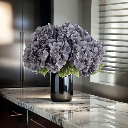 2Bouquets Artificial Fake Flowers Plants Silk Hydrangea Arrangements Wedding Bouquets Decorations Plastic Floral Home Kitchen Garden Party Festival Bar DIY (Gray,5 Flower Heads)