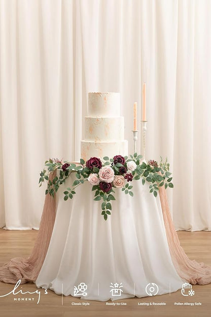 Ling's moment Wedding Artificial Welcome Sign Flowers Swag Arch Floral Garland Decorations Marsala Blush Ceremony Reception Entrance Entryway Party Banquets Easel Wall Home Outdoor(NOT Include Sign)