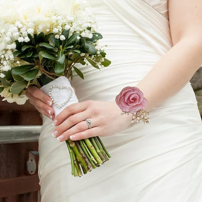 1PCS Wedding Wrist Flower,Bridesmaid Bride Wrist Flower Corsage Decoration Hand Flowers,Peach Powder