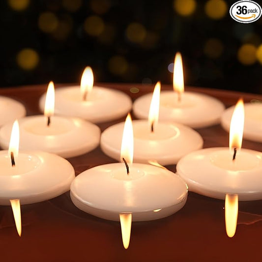 3 inch White Floating Candles 8-9 Hours Floating Candle for Centerpieces 36 Packs Unscented Floating Candles 3” Water Candles for Cylinder Vases, Pool, Wedding