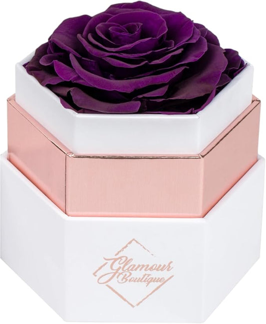 GLAMOUR BOUTIQUE Eternal Preserved Roses in a Box - Flowers Forever, Rose Forever in a Box for Wife, Birthday Gifts for Her, Single Rose, Purple