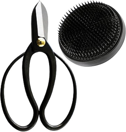 Wazakura Made in Japan Ikebana Tool Kit - Koryu Scissors + Black Kenzan Flower Holder, Japanese Floral Arrangement Set, Florist Shears and Pin Frog Gift Box Set - Koryu and Black Kenzan 3-1/4" (80mm)