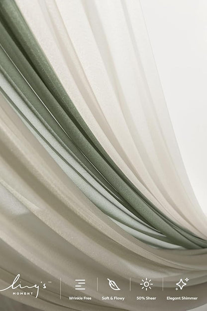 Ling's moment Wedding Arch Draping Fabric 3 Panels 20Ft Sage Green Chiffon Fabric,Sheer Hanging Drapes Arrangement for Wedding Ceremony Backdrop Outdoors Party Swag Home Decor (White & Sage)