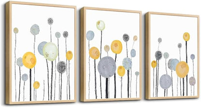 MHARTK66 3 Piece Natural Wood Framed Abstract Watercolor Painting Wall Art For Living Room Bedroom Wall Decor Hanging Office Artwork Flowers Canvas Prints Kitchen Wall Decoration Modern Home Decor
