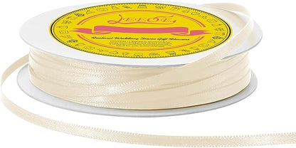 Double Face Cream Satin Thin Ribbon 1/8 inch X 50 Yards Polyester Cream Ribbon for Gift Wrapping Very Suitable for Weddings Party Hair Bow Invitation Decorations and More