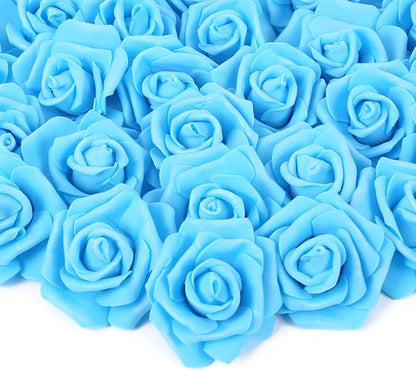 Artificial Rose Flower Heads, 100pcs Blue Roses Artificial Flower Foam Rose for DIY Wedding Bouquets Centerpieces Arrangements Party Baby Shower Home Decor (Stemless,Sky Blue)