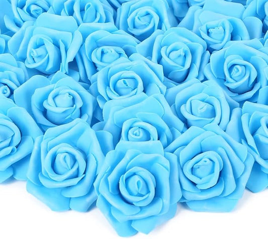 Artificial Rose Flower Heads, 100pcs Blue Roses Artificial Flower Foam Rose for DIY Wedding Bouquets Centerpieces Arrangements Party Baby Shower Home Decor (Stemless,Sky Blue)