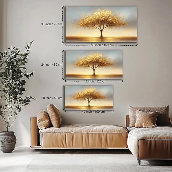 LAVIKARS Modern Tree of Life Wall Art for Living Room Office Golden Sunset Abstract Landscape Canvas Painting Prints Large Nature Artwork Home Kitchen Bedroom Decor (20x40 Inches)