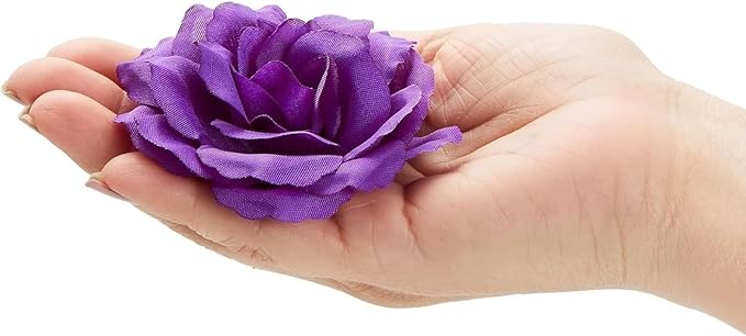 Bright Creations Artificial Roses Heads - 50 Pack, 3 in, Dark Purple Flowers, Stemless - Silk Roses for DIY Decor & Wedding Centerpieces