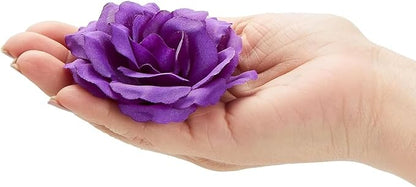 Bright Creations Artificial Roses Heads - 50 Pack, 3 in, Dark Purple Flowers, Stemless - Silk Roses for DIY Decor & Wedding Centerpieces