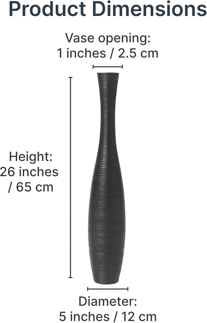 Leewadee Large Black Home Decor Floor Vase - Wooden 26 inch Tall Farmhouse Decor Flower Holder for Fake Plant and Pampas Grass