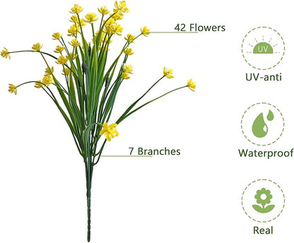 Artificial Flowers Outdoors, 12 Bundles No Fade Fake Flowers UV-Anti Easy to Clean Faux Greenery Plants Faux Plastic Plants Garden for Indoor Outdoor Home Garden Decoration, Yellow