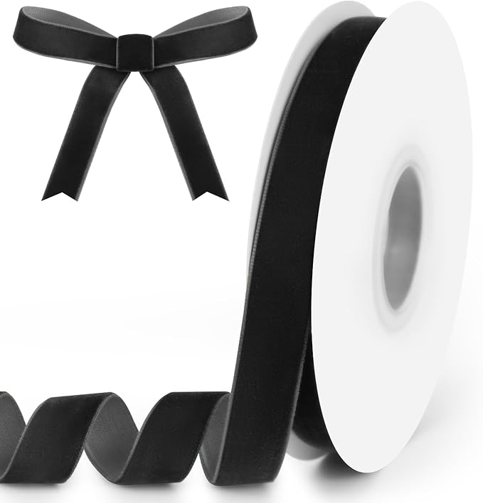 5/8" Wide x 10 Yards Velvet Ribbon, Vintage Single Face Velvet Ribbons for Gift Wrapping, Christmas Wrapping Bows, Wedding Decor, Sewing and More (Black)