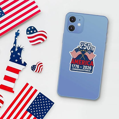HANDICHI Design 5-Pack 5 Inch USA 250th Anniversary Stickers, Waterproof Patriotic Vinyl Decals with American Flag (1776–2026)