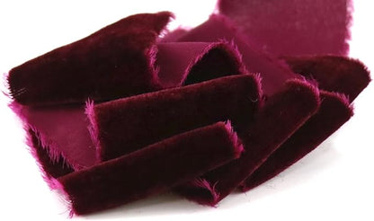 MAYREEL Burgundy Velvet Ribbon 2 Inch Hand Torn Maroon Frayed Edge Silk Ribbon for Bridal Bouquets Invitations Wedding Vow Books Gift Baskets Hair Bows 3 Yards