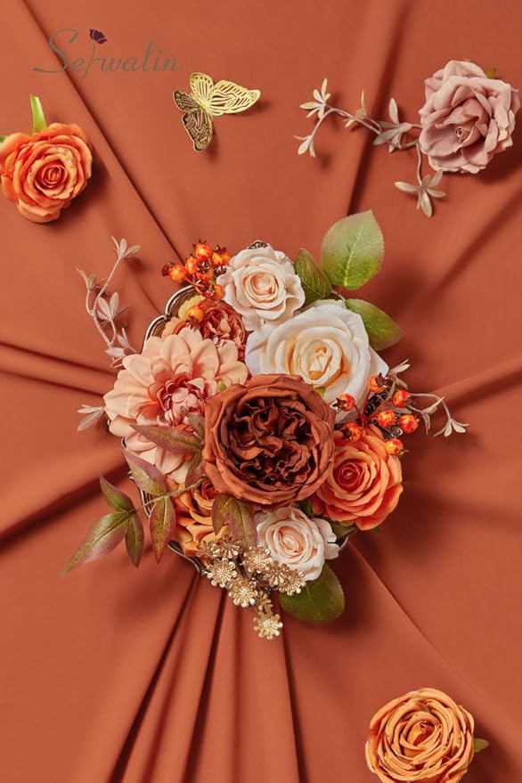Serwalin Orange Artificial Fall Flowers Combo Box Set Mix Dahlia Flowers for DIY Table Centerpieces Arrangements Home Decorations Wedding Bouquets Decorations