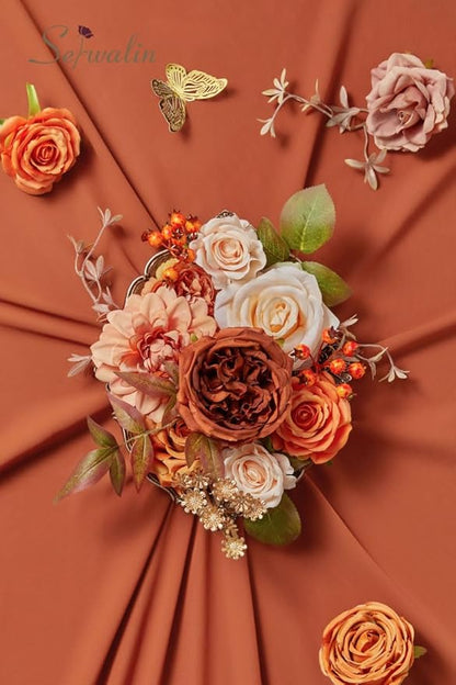 Serwalin Orange Artificial Fall Flowers Combo Box Set Mix Dahlia Flowers for DIY Table Centerpieces Arrangements Home Decorations Wedding Bouquets Decorations