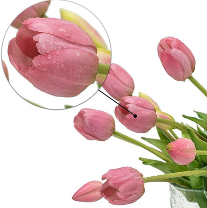 15pcs Artificial Tulips Flowers, Real Touch Latex Bouquet, Fake Tulips for Office Wedding Party Home Kitchen Garden Decoration(Light Purple,15pcs)