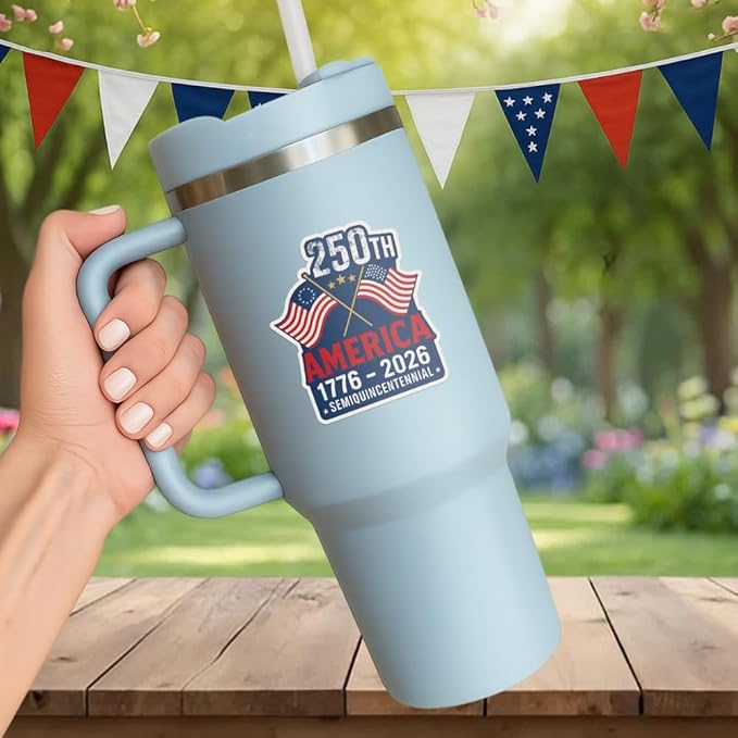 HANDICHI Design 5-Pack 3 Inch USA 250th Anniversary Stickers, Waterproof Patriotic Vinyl Decals with American Flag (1776–2026)