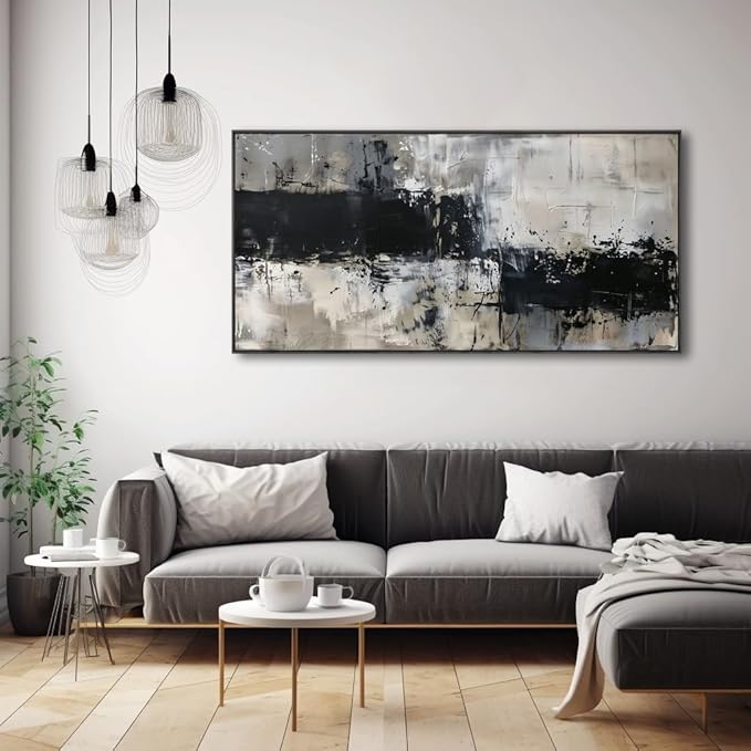 Wall Art Abstract Canvas Painting Black Grey Wall Decor Modern Artwork for Living Room Bedroom Dining Room Home Office Decor Large Framed Ready to Hang 24"x48"