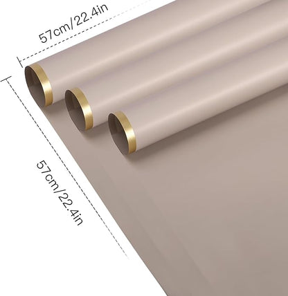 WRAPAHOLIC 20 Sheets Flower Wrapping Paper - 22.4 x 22.4 inch Nude Color with Gold Edge Water-Resistant Floral Bouquet Wrapping Paper, Florist Supplies Packaging Paper for Wedding Birthday Gift DIY