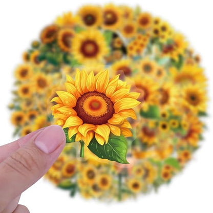 60 Pcs Sunflower Stickers, Transparent Waterproof Vinyl Decals, Aesthetic Floral Stickers for Journaling, Scrapbooking, Laptop, Water Bottle, Phone Case, Summer & Happy Theme Decoration