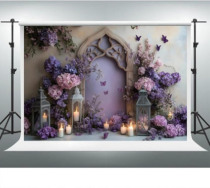 YongFoto Elegant Flower Wall Backdrop 15x10ft Floral Butterfly Candle Photography Background Baby Bridal Shower Wedding Girl Birthday Party Banner Room Decor Portrait Photoshoot Wallpaper Photo Booth