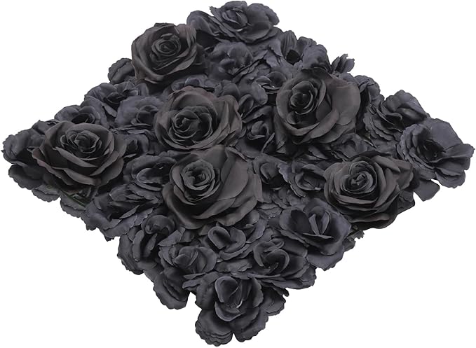 12PCS Black Rose Flower Wall Panels, 3D Artificial Silk Floral Background Decor for Wedding Party Indoor Outdoor Home Decoration (15x15in)