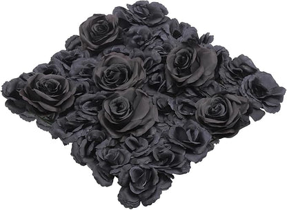 12PCS Black Rose Flower Wall Panels, 3D Artificial Silk Floral Background Decor for Wedding Party Indoor Outdoor Home Decoration (15x15in)
