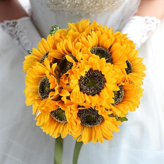 8pcs Artificial Sunflower Flowers Long Stem Large Silk Sunflowers Bridal Wedding Bouquet Fake Yellow Flower Arrangements for Outdoor