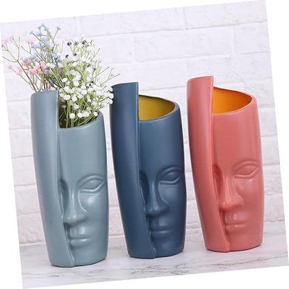 Abstract Face Plastic Vase Lightweight Decorative Flower Pot for Home and Office Modern Artistic Dry Flower Container Stylish Household Ornament