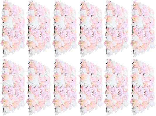 16"x 24" Artificial Flower Wall Panels,Flower Wall Mat Silk Flower Panels for Outdoor Garden Backyard Fence Fence Privacy Screen and Indoor Wall Decor (12Pcs Light Pink)