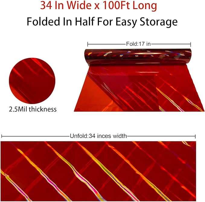CMFYHM Iridescent Red Cellophane Wrap Roll I 34 In Wide X 100 Ft Long I Colorful Cello Perfect For Baskets,Gifts, Treats,Birthday Holiday Wedding Floral, Party Arts Crafts Decoration (Red)